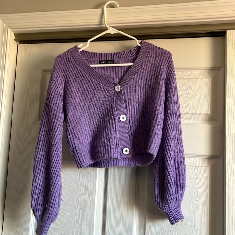 SHEIN Purple Cropped Cardigan Sweater Size M